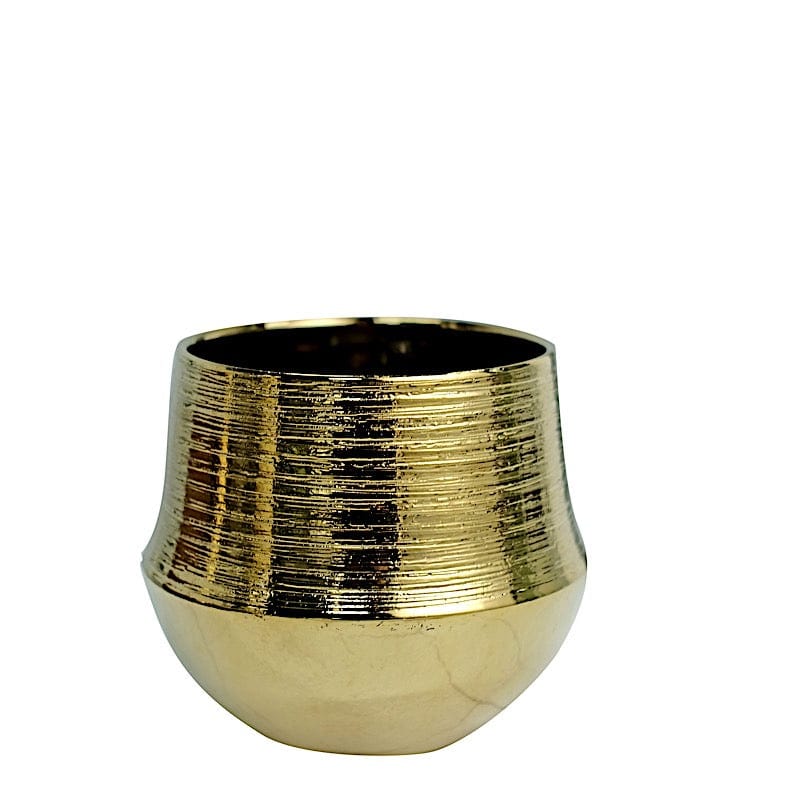 2 Round 6" Textured Ceramic Flower Plant Pots Succulent Planters - Gold PLNT_CERM_003_M_GOLD