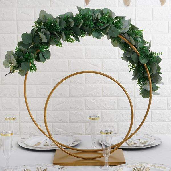 2 Round Metal Floral Hoops Standing Wreath Rings Set - Gold WOD_HOPMET3_1624_GOLD