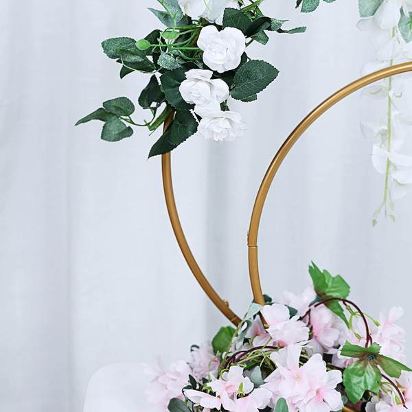 2 Round Metal Floral Hoops Standing Wreath Rings Set - Gold WOD_HOPMET3_1624_GOLD