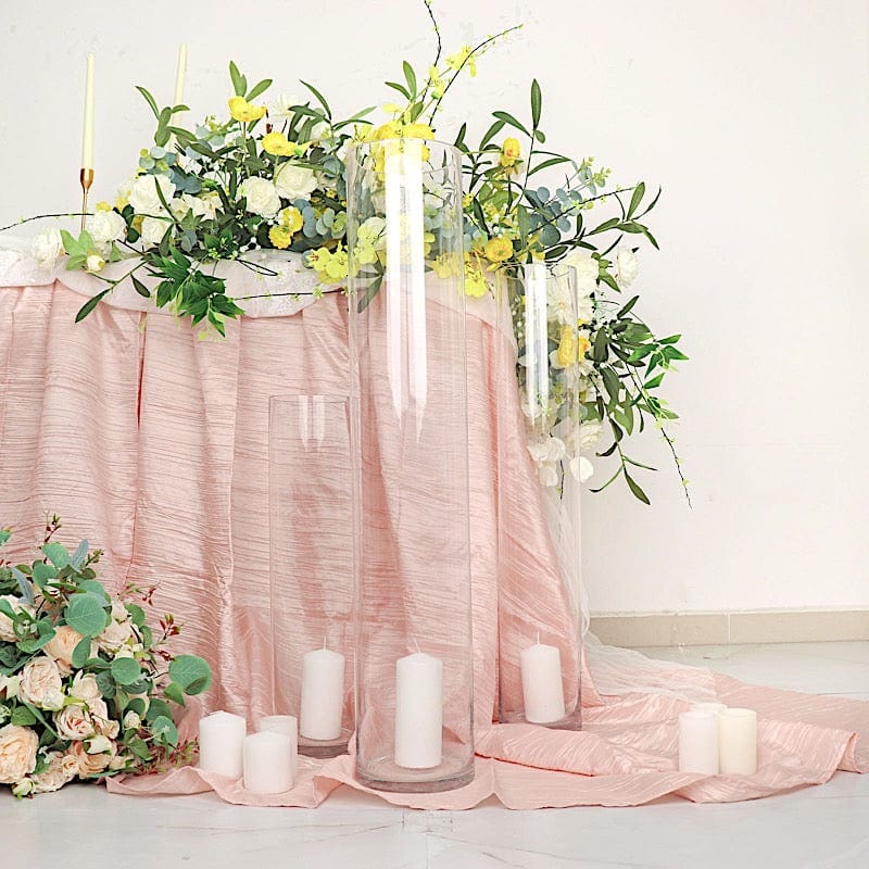 2 Round Tall Cylinder Glass Flower Vases Centerpieces - Clear