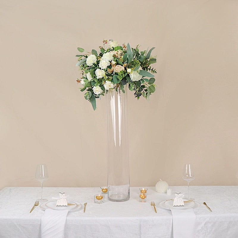 2 Round Tall Cylinder Glass Flower Vases Centerpieces - Clear