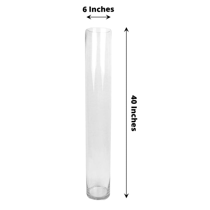 2 Round Tall Cylinder Glass Flower Vases Centerpieces - Clear