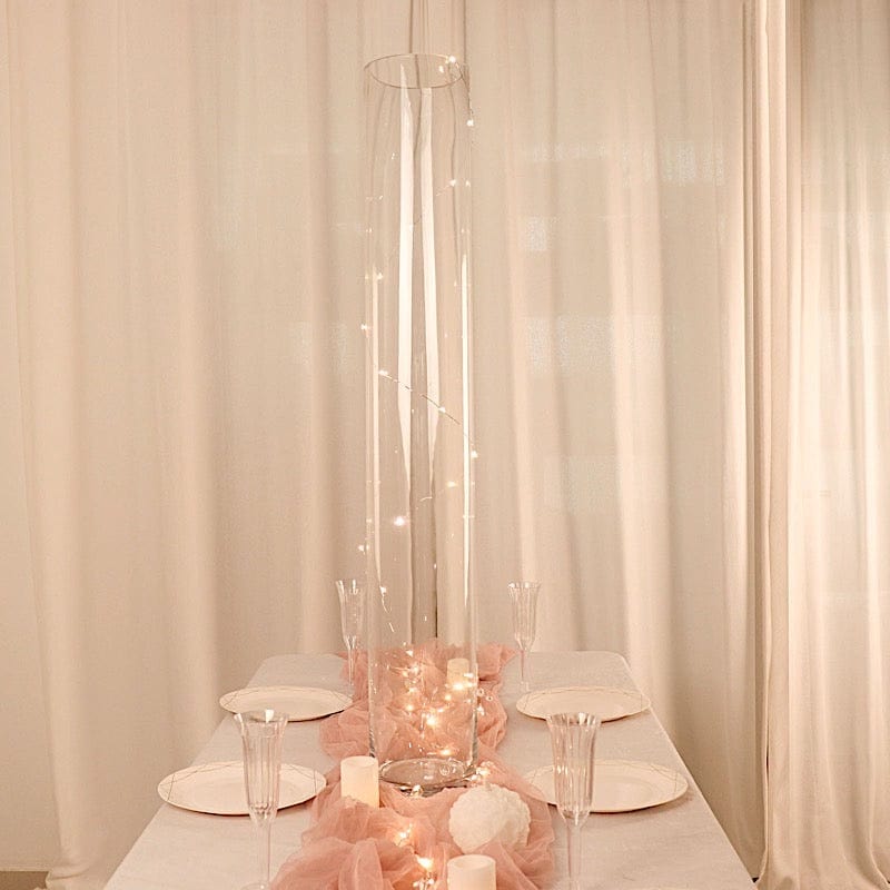 2 Round Tall Cylinder Glass Flower Vases Centerpieces - Clear