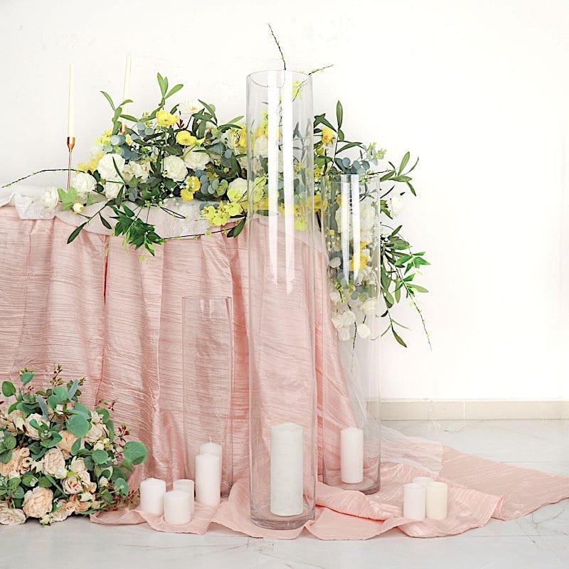 2 Round Tall Cylinder Glass Flower Vases Centerpieces - Clear