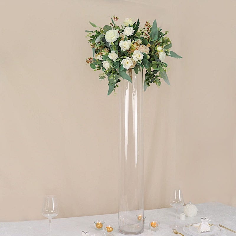 2 Round Tall Cylinder Glass Flower Vases Centerpieces - Clear