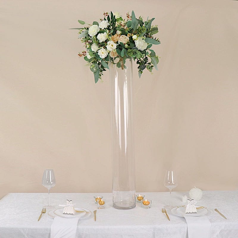 2 Round Tall Cylinder Glass Flower Vases Centerpieces - Clear
