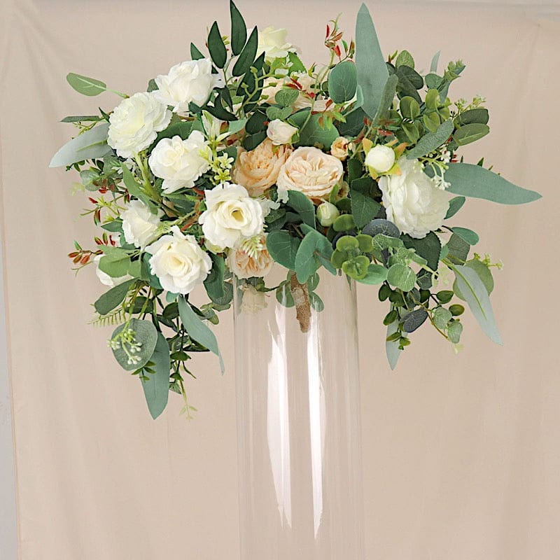 2 Round Tall Cylinder Glass Flower Vases Centerpieces - Clear