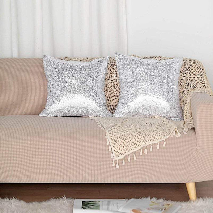 2 Sequin 18" x 18" Throw Pillow Covers Decorative Square Cushion Cases FURN_PLW_0201_18_SILV