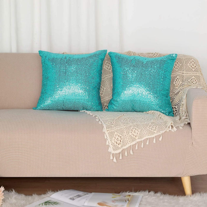 2 Sequin 18" x 18" Throw Pillow Covers Decorative Square Cushion Cases FURN_PLW_0201_18_TURQ