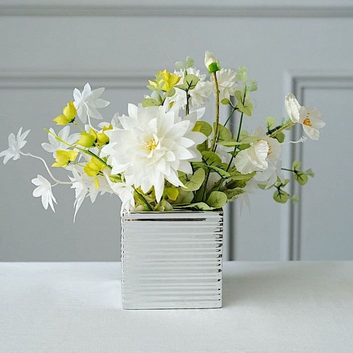2 Square 5" Metallic Ceramic Cube Planter Boxes Flower Plant Pots