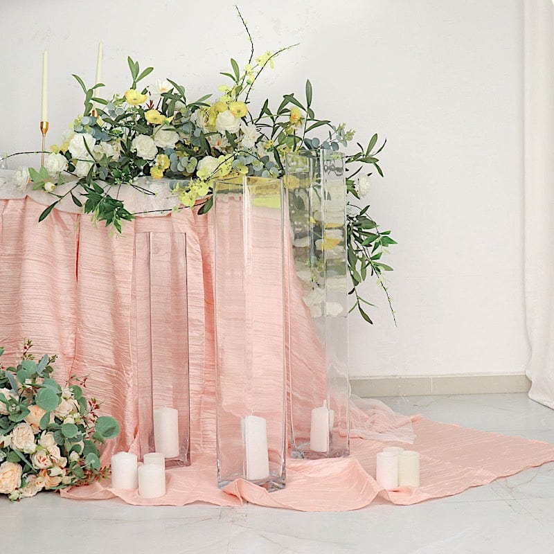 2 Square Tall Cylinder Glass Flower Vases Centerpieces - Clear