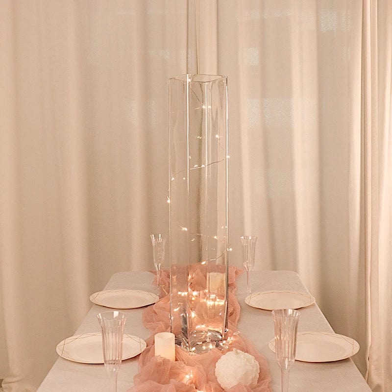 2 Square Tall Cylinder Glass Flower Vases Centerpieces - Clear