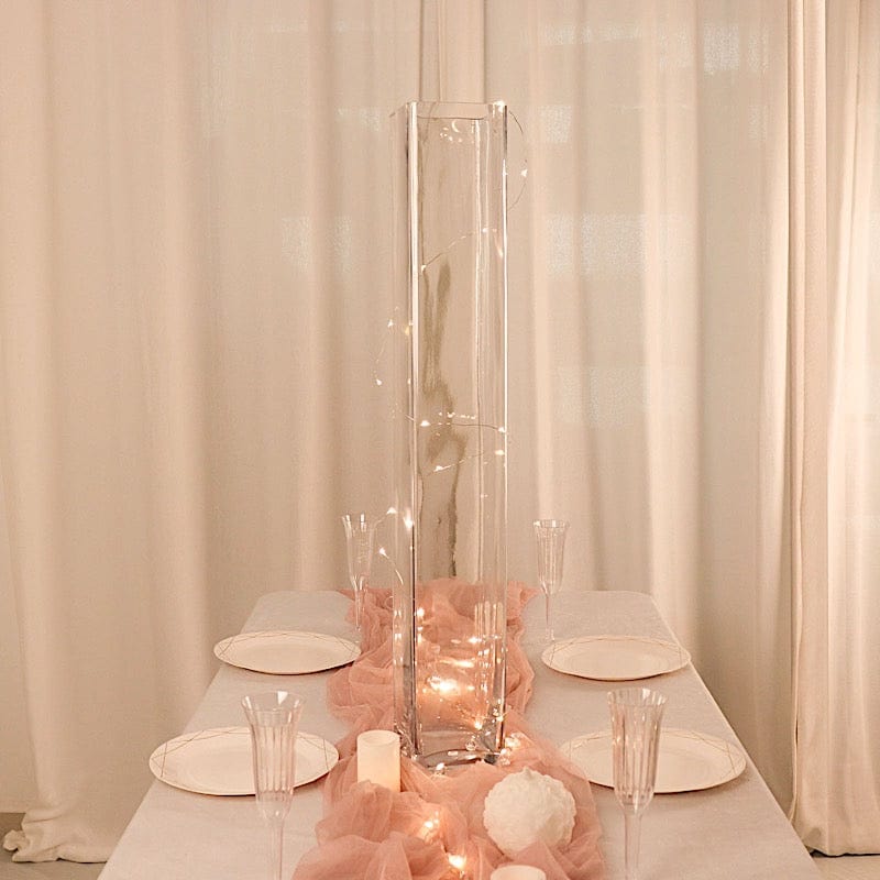 2 Square Tall Cylinder Glass Flower Vases Centerpieces - Clear