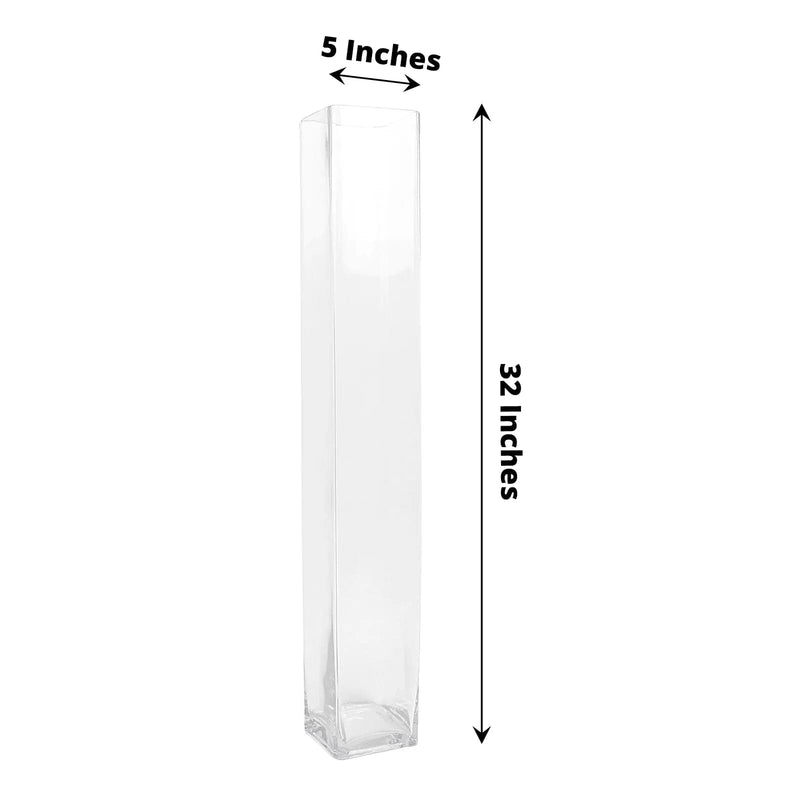 2 Square Tall Cylinder Glass Flower Vases Centerpieces - Clear