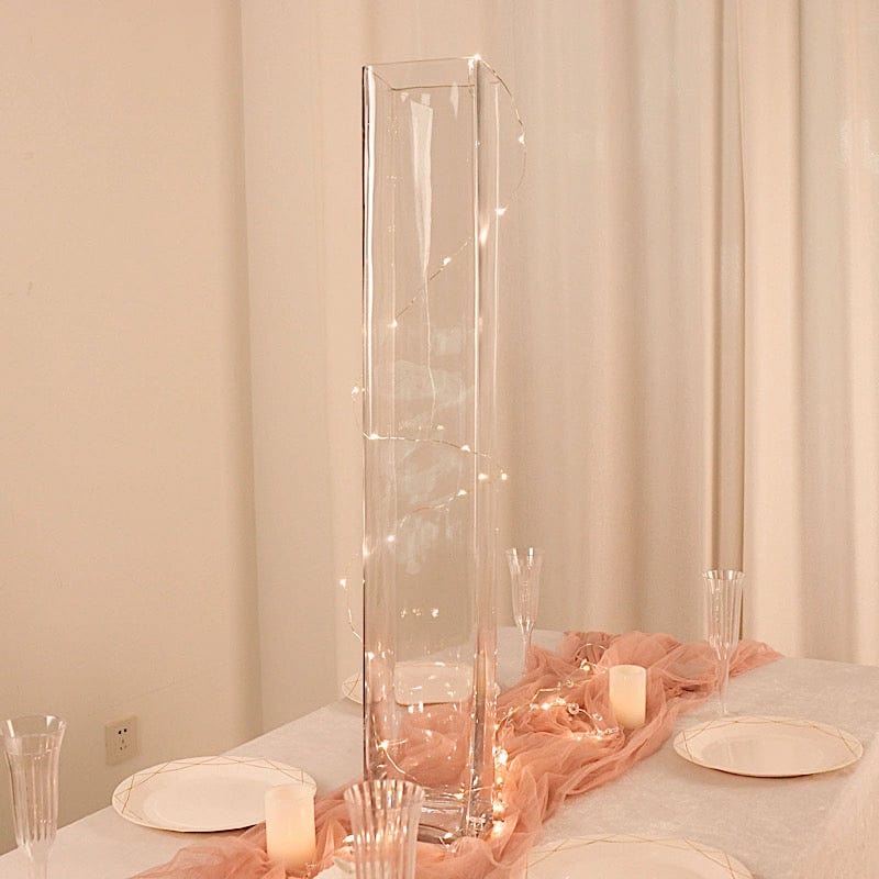 2 Square Tall Cylinder Glass Flower Vases Centerpieces - Clear
