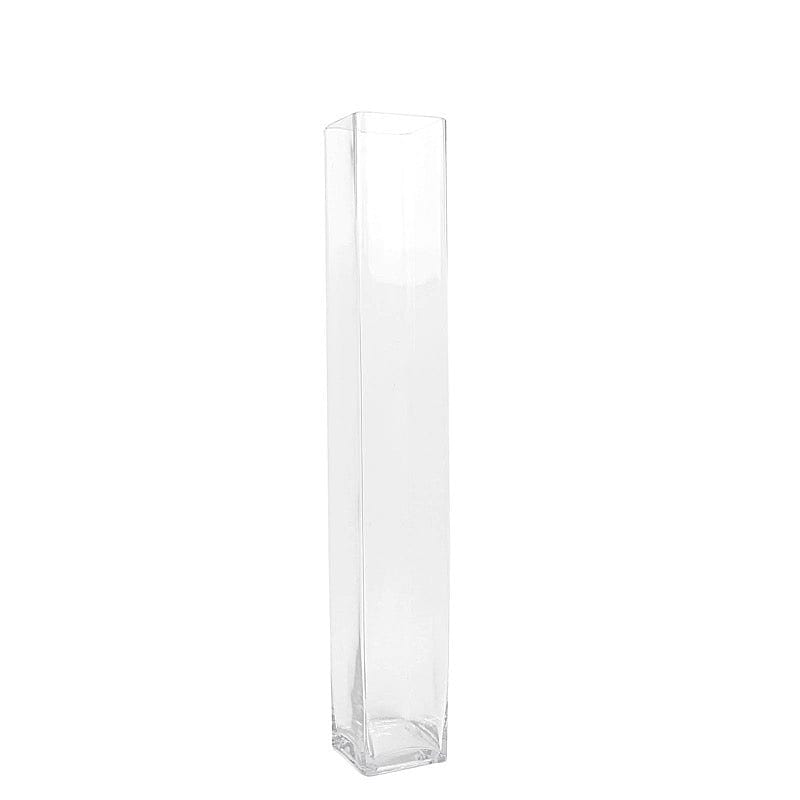 2 Square Tall Cylinder Glass Flower Vases Centerpieces - Clear