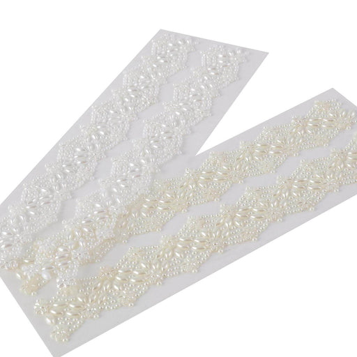 2 strips Stick on Floral Pearl Trims Self-Adhesive Gems DIA_BD03_WHT