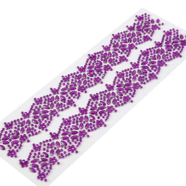2 strips Stick on Floral Trim Self-Adhesive Gems DIA_RST03_PURP