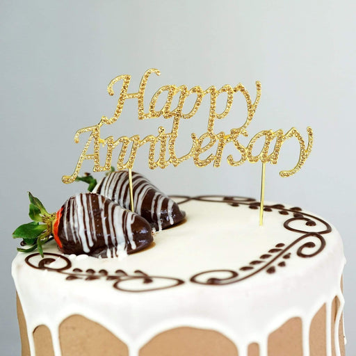 2" tall Rhinestones Metallic Cake Topper - Gold Happy Anniversary CAKE_TOPS3_ANNI