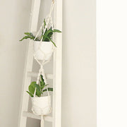 2 Tier Cotton Rope Macrame Indoor Pot Holder Planter Hanger - Ivory PLNT_HANG_COT_002_WHT