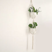 2 Tier Cotton Rope Macrame Indoor Pot Holder Planter Hanger - Ivory PLNT_HANG_COT_002_WHT
