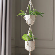 2 Tier Cotton Rope Macrame Indoor Pot Holder Planter Hanger - Ivory PLNT_HANG_COT_002_WHT