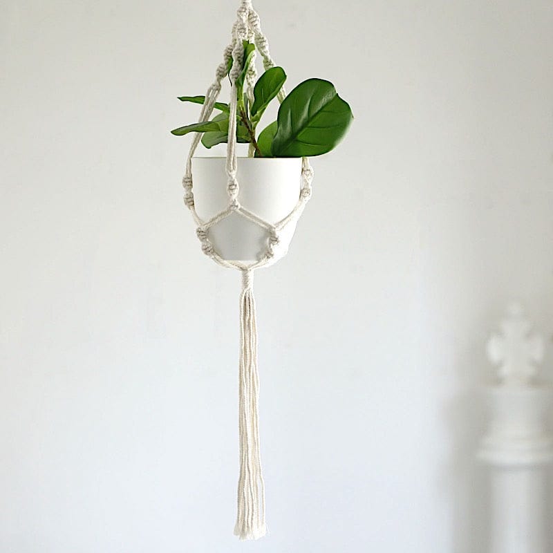 2 Tier Cotton Rope Macrame Indoor Pot Holder Planter Hanger - Ivory PLNT_HANG_COT_002_WHT