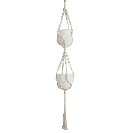 macrame 2 tier plant hanger Balsacircle 2 Tier Ivory Cotton Ropes Macrame Plant Hanger Decorative Indoor Pot Holders Party Decorations, Size: 54, Beige