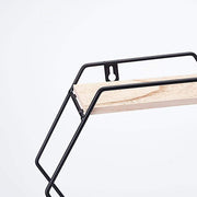 2 Tier Hexagon Metal with Wood Geometric Floating Shelf - Black and Natural WOD_HOPSHLF_HEX1_BLK