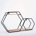 2 Tier Hexagon Metal with Wood Geometric Floating Shelf - Black and Natural WOD_HOPSHLF_HEX1_BLK