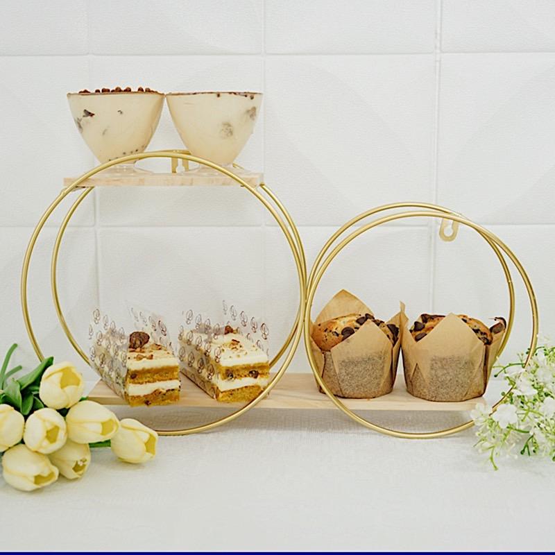 2 Tier Round Metal with Wood Geometric Floating Shelf - Gold and Natural WOD_HOPSHLF_RND1_GOLD