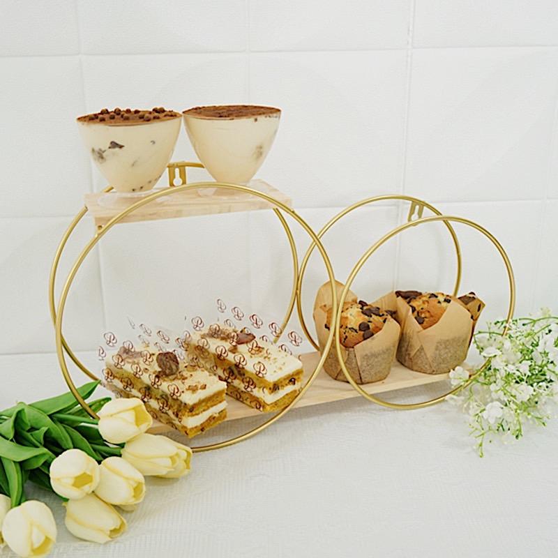 2 Tier Round Metal with Wood Geometric Floating Shelf - Gold and Natural WOD_HOPSHLF_RND1_GOLD