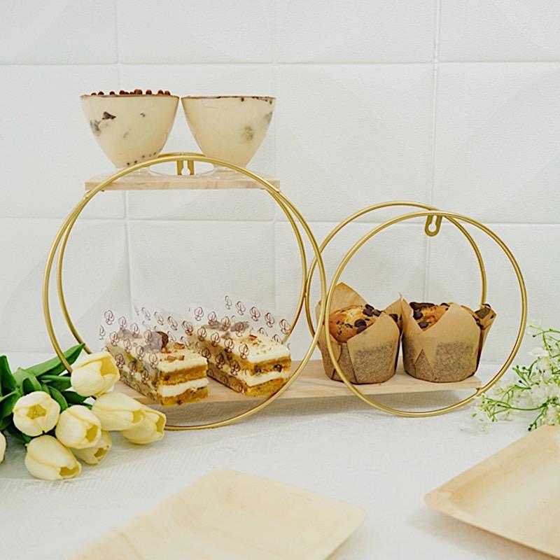 2 Tier Round Metal with Wood Geometric Floating Shelf - Gold and Natural WOD_HOPSHLF_RND1_GOLD