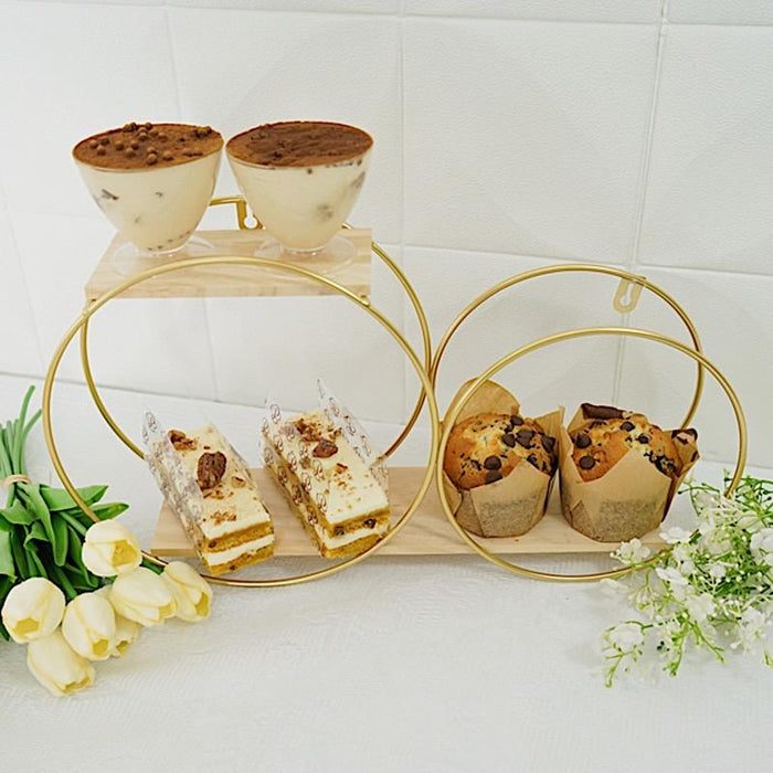 2 Tier Round Metal with Wood Geometric Floating Shelf - Gold and Natural WOD_HOPSHLF_RND1_GOLD