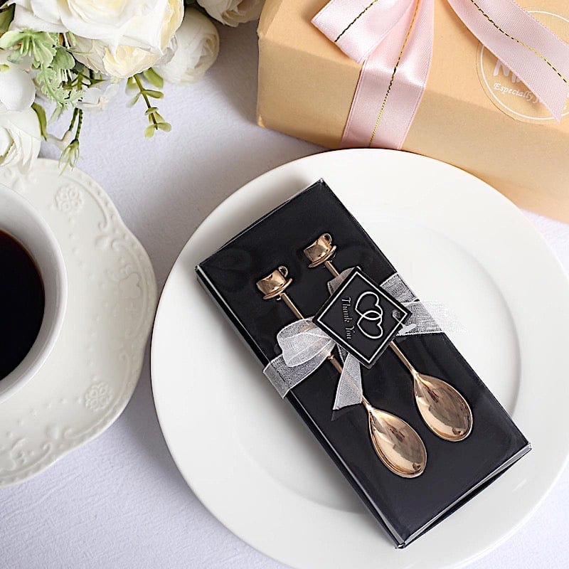 2 Wedding Metal Couple Coffee Spoon in Gift Favor Boxes