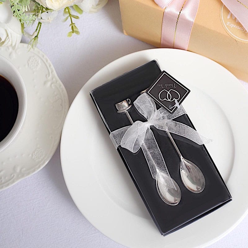 2 Wedding Metal Couple Coffee Spoon in Gift Favor Boxes