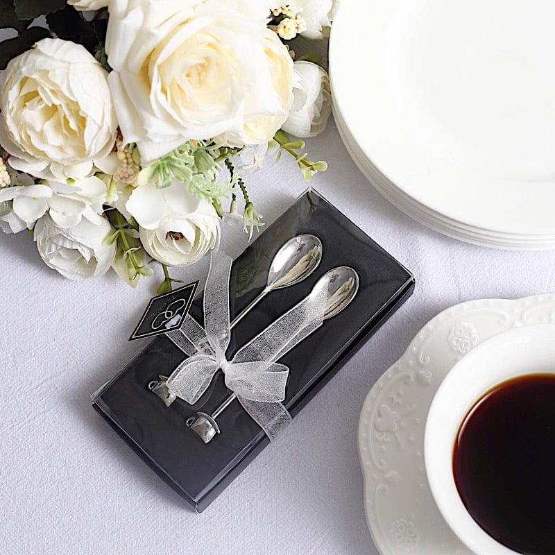 2 Wedding Metal Couple Coffee Spoon in Gift Favor Boxes
