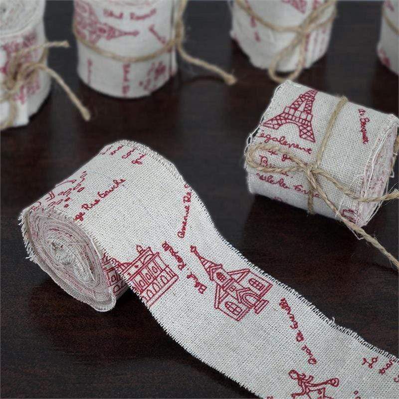 2" x 38.4 yards Rustic Cotton Ribbon with Paris Print RIB_JUTE_003