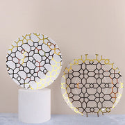 20 Clear and White Plastic Dinner Salad Plates with Gold Geometric Design - Disposable Tableware DSP_PLR0015_SET_WHCL