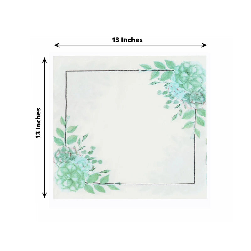 20 Floral 13" x 13" Dinner Paper Napkins - White and Green NAP_BEV05_ARTI