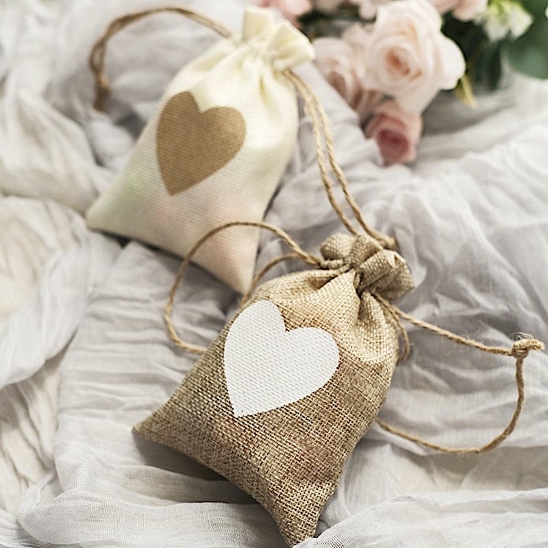 20 Heart Design Faux Burlap Wedding Favor Bags Gift Holders  - Natural and Ivory BAG_JUTE04_4X5_MIX