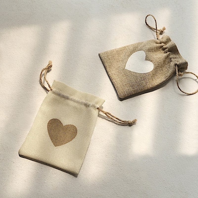 20 Heart Design Faux Burlap Wedding Favor Bags Gift Holders  - Natural and Ivory BAG_JUTE04_4X5_MIX