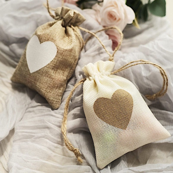 20 Heart Design Faux Burlap Wedding Favor Bags Gift Holders  - Natural and Ivory BAG_JUTE04_4X5_MIX
