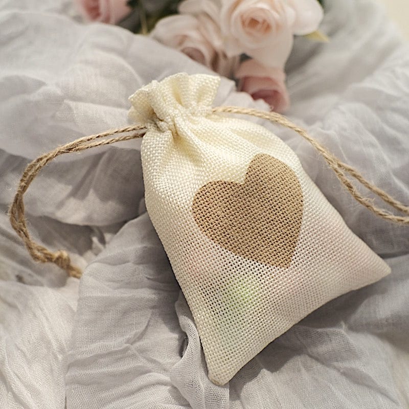 20 Heart Design Faux Burlap Wedding Favor Bags Gift Holders  - Natural and Ivory BAG_JUTE04_4X5_MIX