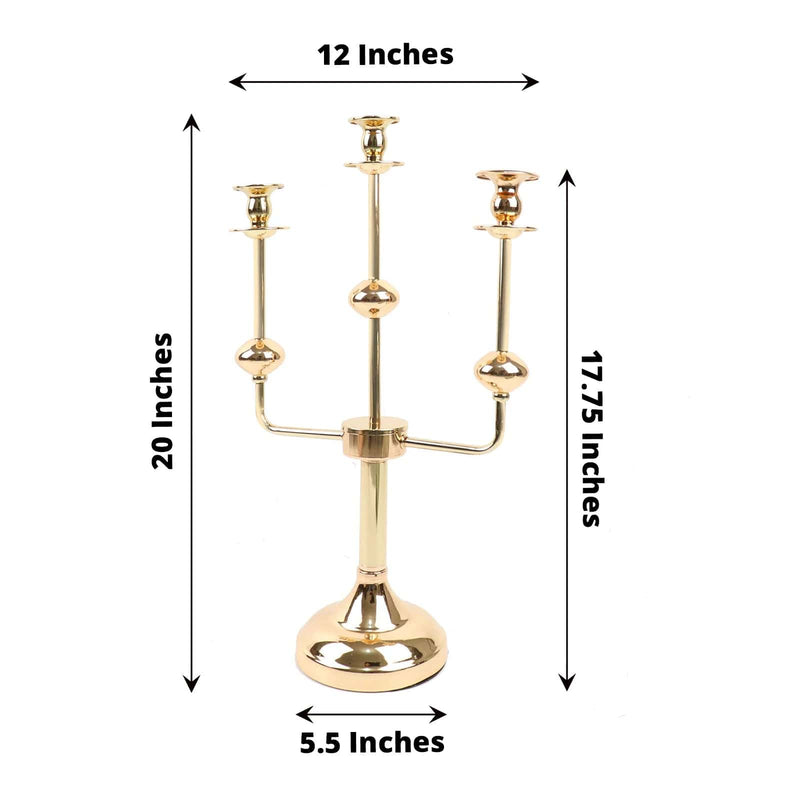 20" Metal 3 Arm Candelabra Taper Candle Holder Centerpiece - Gold IRON_CAND_TP013_3_GOLD