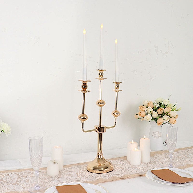 20" Metal 3 Arm Candelabra Taper Candle Holder Centerpiece - Gold IRON_CAND_TP013_3_GOLD