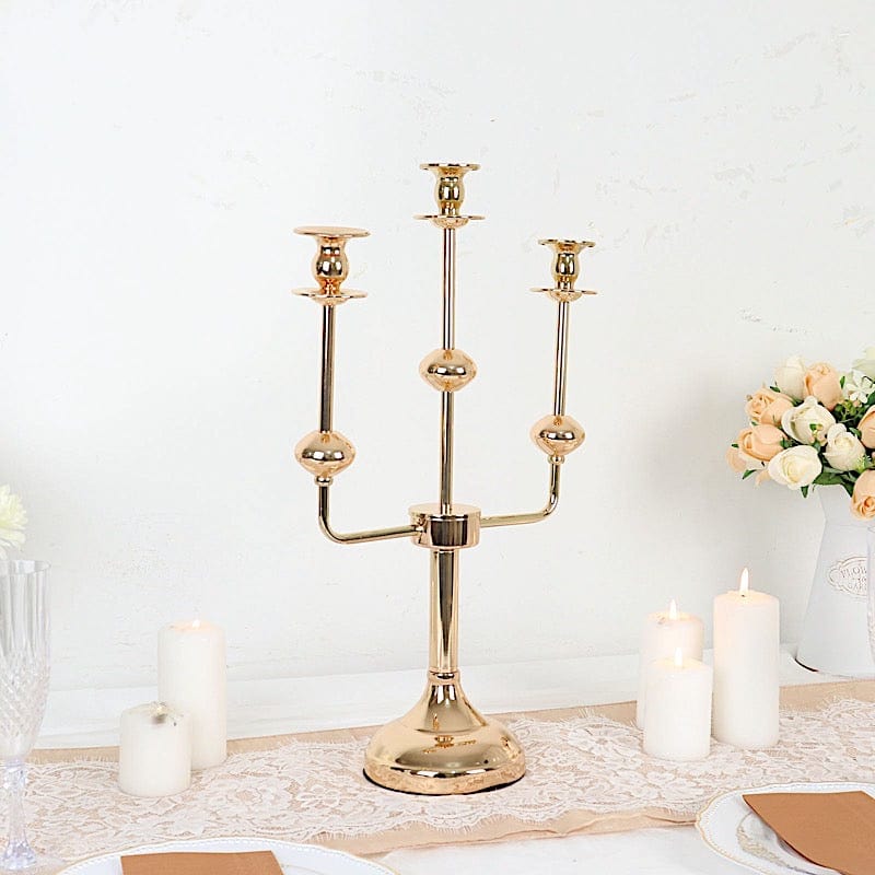 20" Metal 3 Arm Candelabra Taper Candle Holder Centerpiece - Gold IRON_CAND_TP013_3_GOLD