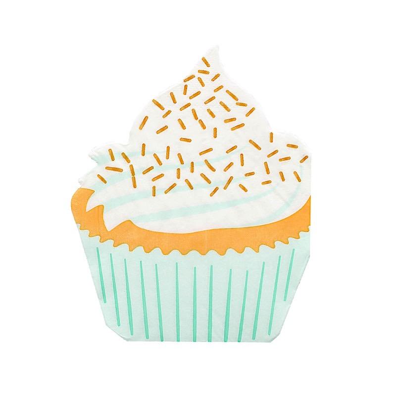 20 pcs 11" x 9" Paper Beverage Cocktail Napkins with Cupcake Design - White and Orange NAP_BEV04_CAKE
