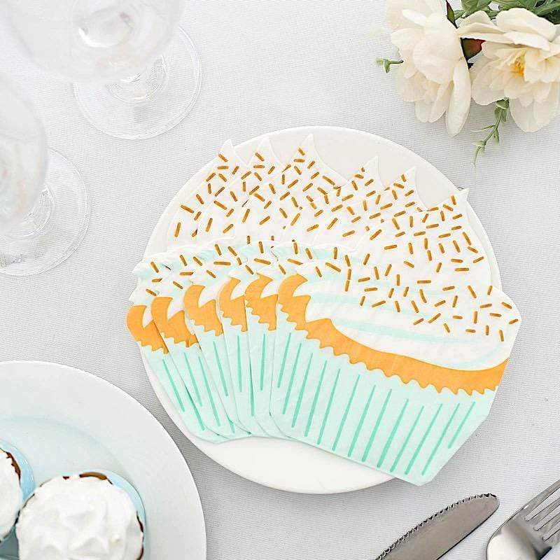 20 pcs 11" x 9" Paper Beverage Cocktail Napkins with Cupcake Design - White and Orange NAP_BEV04_CAKE