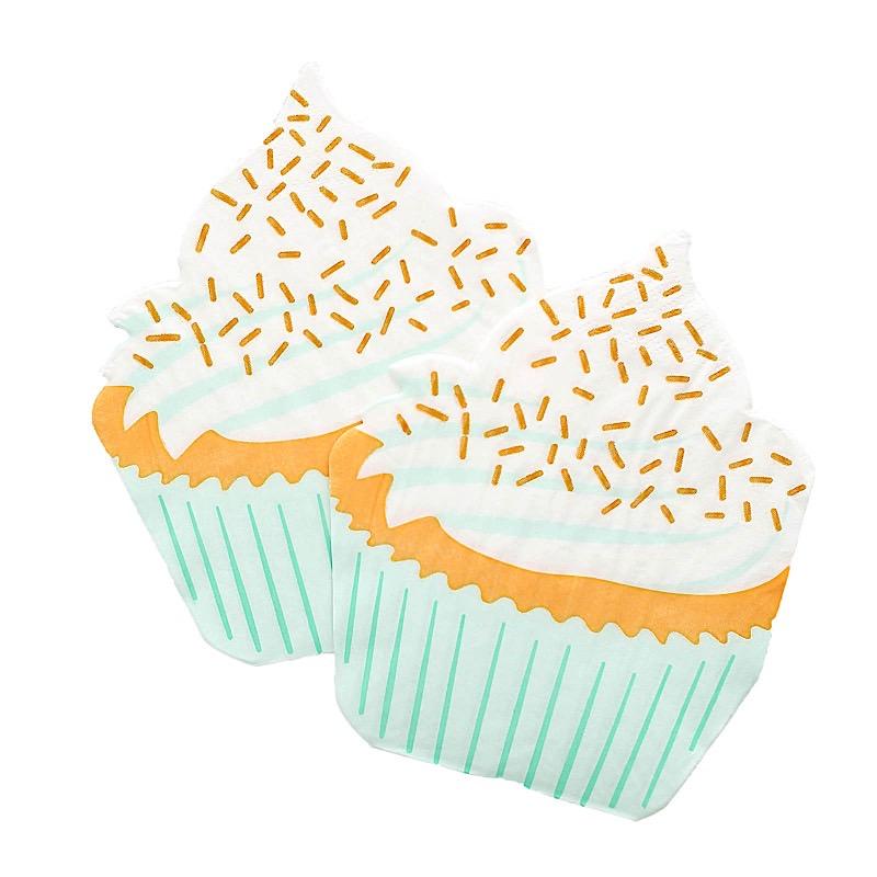 20 pcs 11" x 9" Paper Beverage Cocktail Napkins with Cupcake Design - White and Orange NAP_BEV04_CAKE